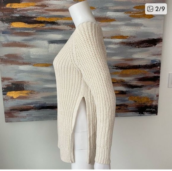 ARITZIA | Wilfred Ivory Linen Randonnai Sweater Chunky Knit Side Slits sz S - Picture 3 of 9